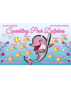 Sparkling Pink Dolphins Softball 13oz Vinyl Team Banner DIY Live Designer