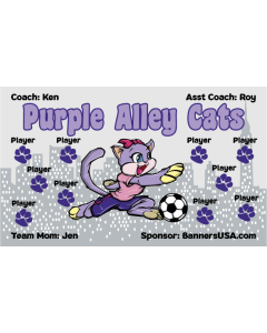 Purple Alley Cats Soccer 13oz Vinyl Team Banner E-Z Order