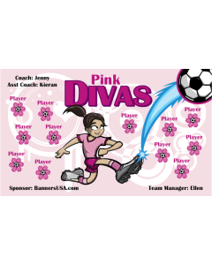 Pink Divas Soccer 13oz Vinyl Team Banner E-Z Order