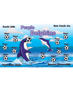 Purple Dolphins Soccer 13oz Vinyl Team Banner E-Z Order