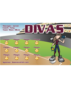 Divas Softball 13oz Vinyl Team Banner E-Z Order