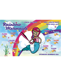 Rainbow Mermaids Softball 13oz Vinyl Team Banner E-Z Order