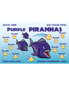 Purple Piranhas Softball 13oz Vinyl Team Banner E-Z Order