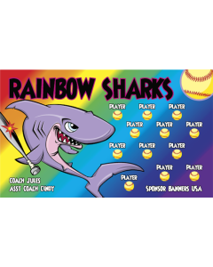 Rainbow Sharks Softball 13oz Vinyl Team Banner E-Z Order