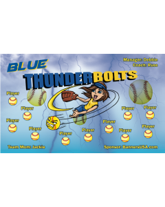 Blue Thunderbolts Softball 13oz Vinyl Team Banner E-Z Order