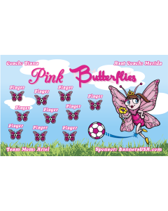 Pink Butterflies Soccer 9oz Fabric Team Banner DIY Live Designer