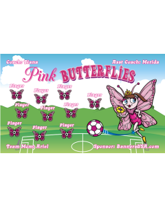 Pink Butterflies Soccer 9oz Fabric Team Banner DIY Live Designer