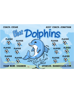 Blue Dolphins Soccer 9oz Fabric Team Banner DIY Live Designer