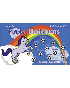 Purple Unicorns Soccer 9oz Fabric Team Banner DIY Live Designer