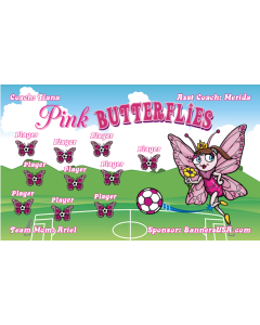 Pink Butterflies Soccer 9oz Fabric Team Banner E-Z Order