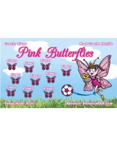 Pink Butterflies Soccer 9oz Fabric Team Banner E-Z Order