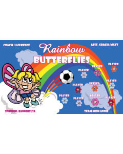 Rainbow Butterflies Soccer 9oz Fabric Team Banner E-Z Order