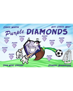 Purple Diamonds Soccer 9oz Fabric Team Banner E-Z Order