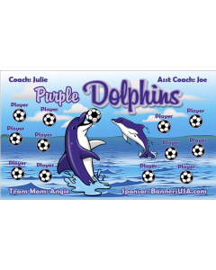 Purple Dolphins Soccer 9oz Fabric Team Banner E-Z Order