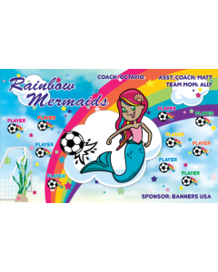 Rainbow Mermaids Soccer 9oz Fabric Team Banner E-Z Order