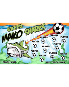 Green Mako Sharks Soccer 9oz Fabric Team Banner E-Z Order