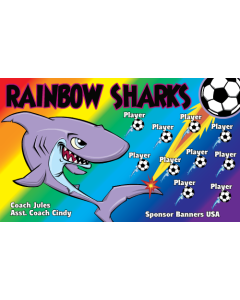 Rainbow Sharks Soccer 9oz Fabric Team Banner E-Z Order