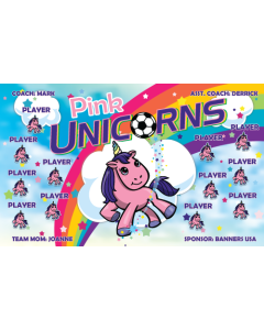 Pink Unicorns Soccer 9oz Fabric Team Banner E-Z Order