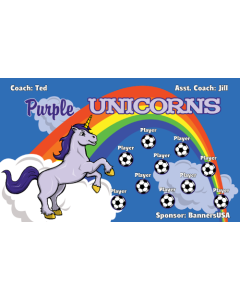 Purple Unicorns Soccer 9oz Fabric Team Banner E-Z Order