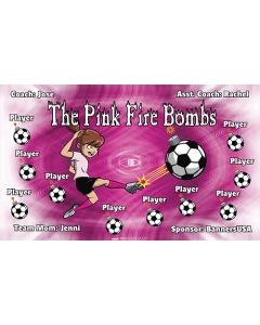 Pink Fire Bombs Soccer 9oz Fabric Team Banner DIY Live Designer