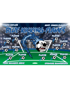 Blue Kicking Flames Soccer 9oz Fabric Team Banner DIY Live Designer