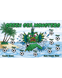 Green Sea Monsters Soccer 9oz Fabric Team Banner DIY Live Designer