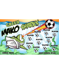 Green Mako Sharks Soccer 9oz Fabric Team Banner DIY Live Designer