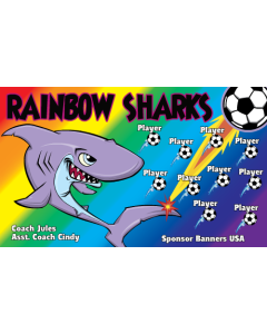 Rainbow Sharks Soccer 9oz Fabric Team Banner DIY Live Designer